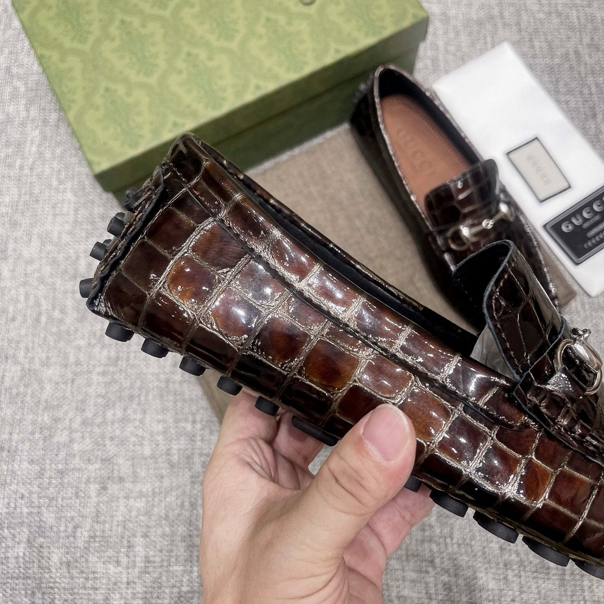 Gucci Dark Brown Horsebit Loafers — model