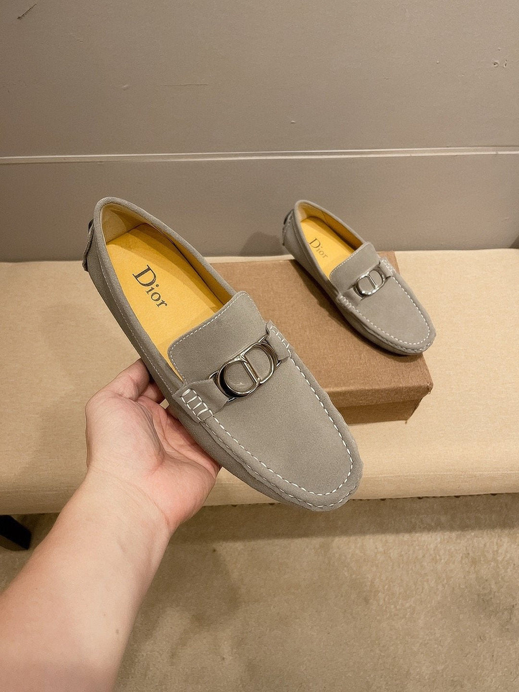 Dior Gray Metal Accent Driving Loafers — model