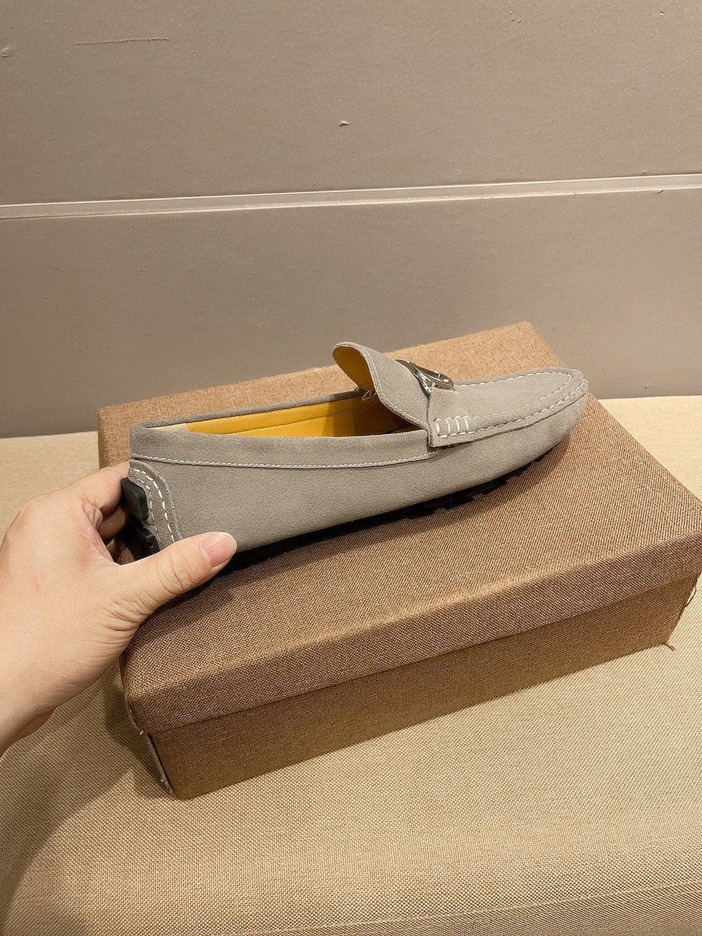 Dior Gray Metal Accent Driving Loafers — model