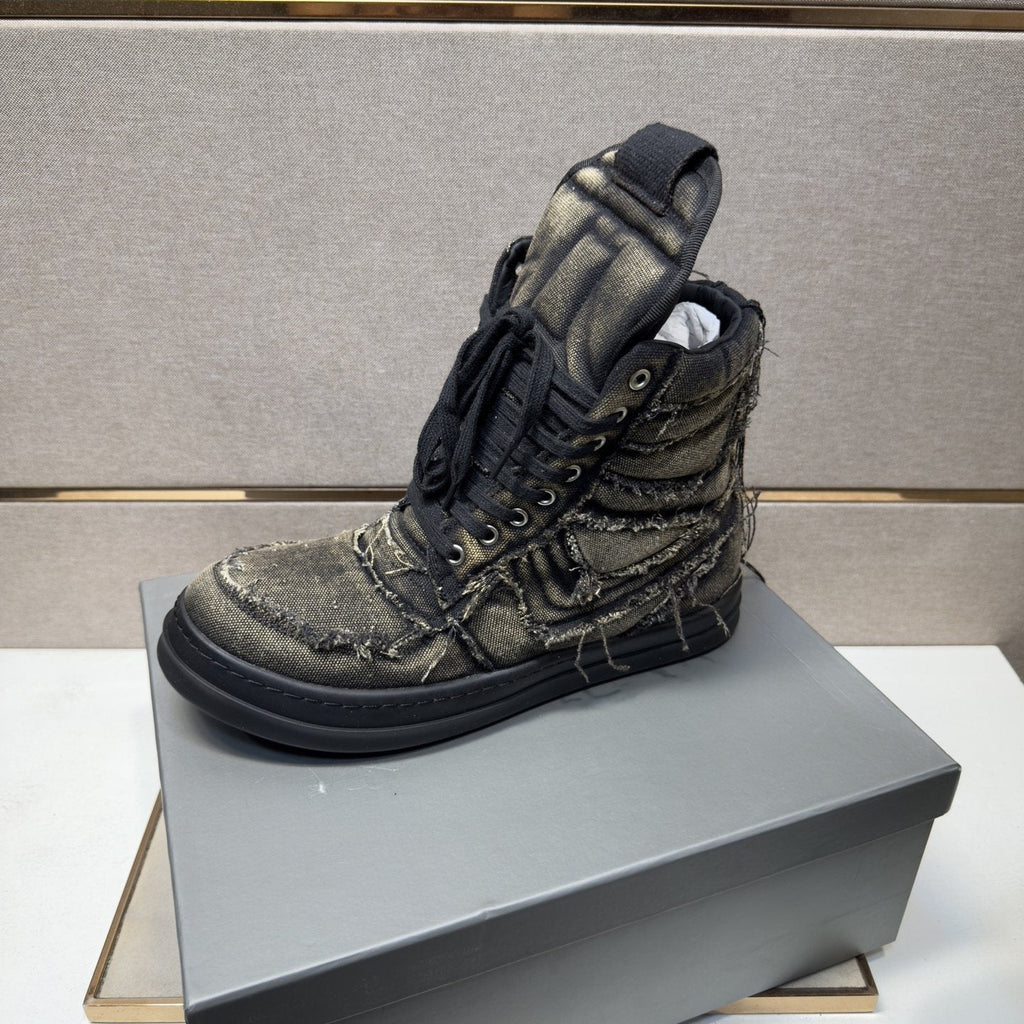 Charcoal Gray and Black High-Top Sneakers — side