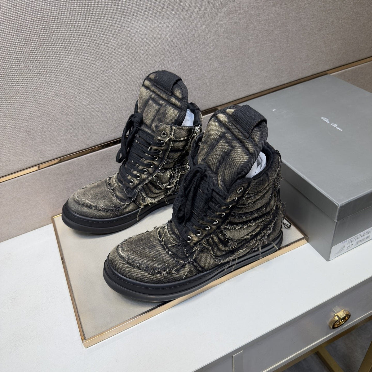 Charcoal Gray and Black High-Top Sneakers — front