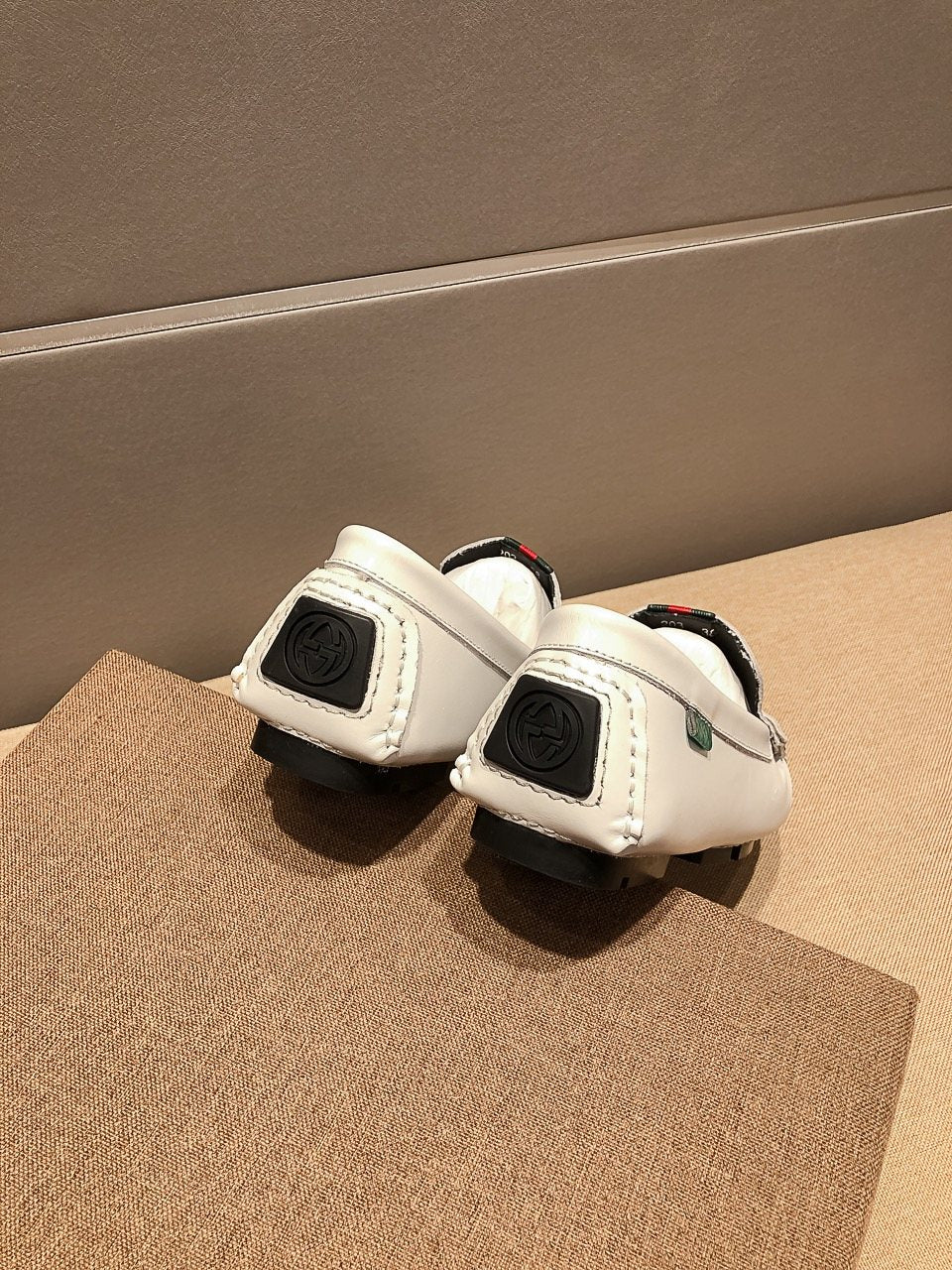 Gucci White Web-Stripe Loafers — detail