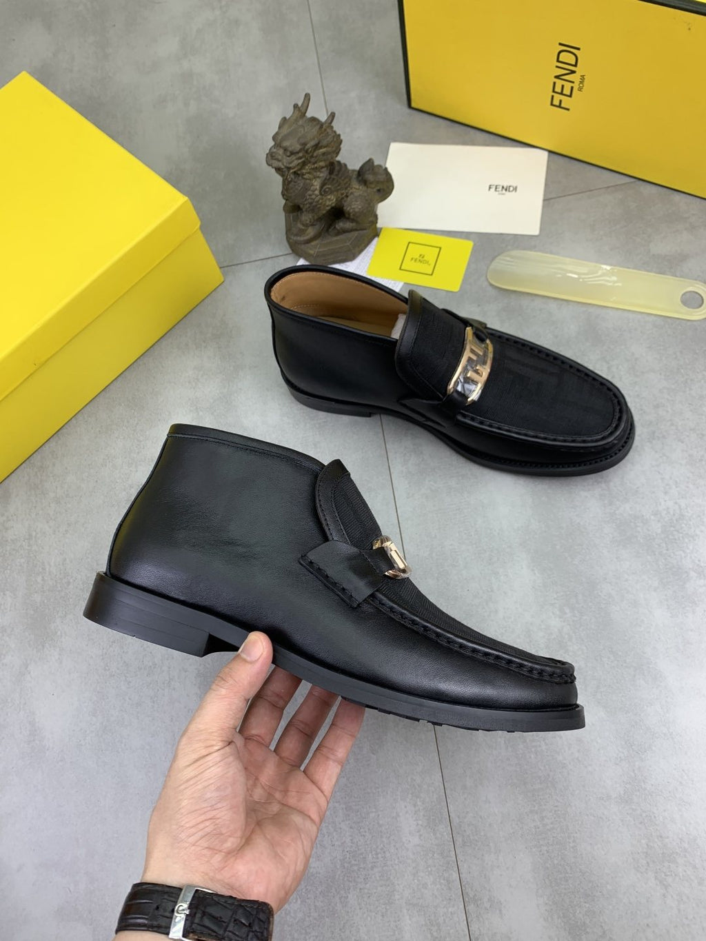 Fendi Black Gold-Tone Detail Ankle Boots — model