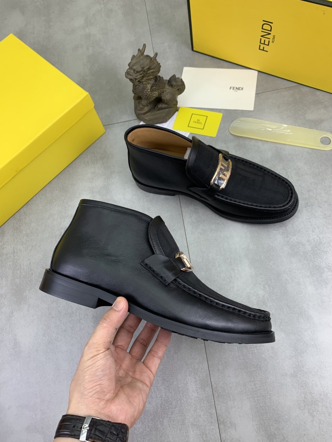 Fendi Black Gold-Tone Detail Ankle Boots — model