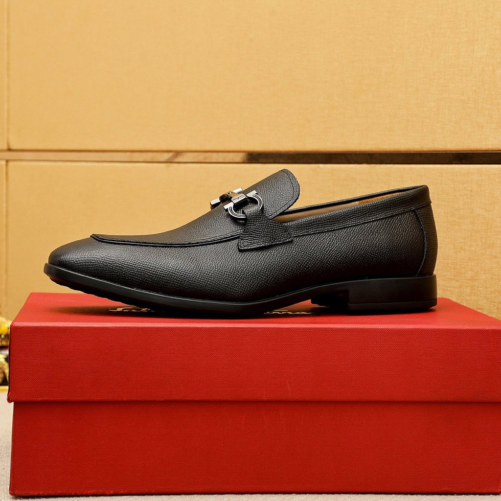 Black Textured Buckle Slip-On Loafers — side