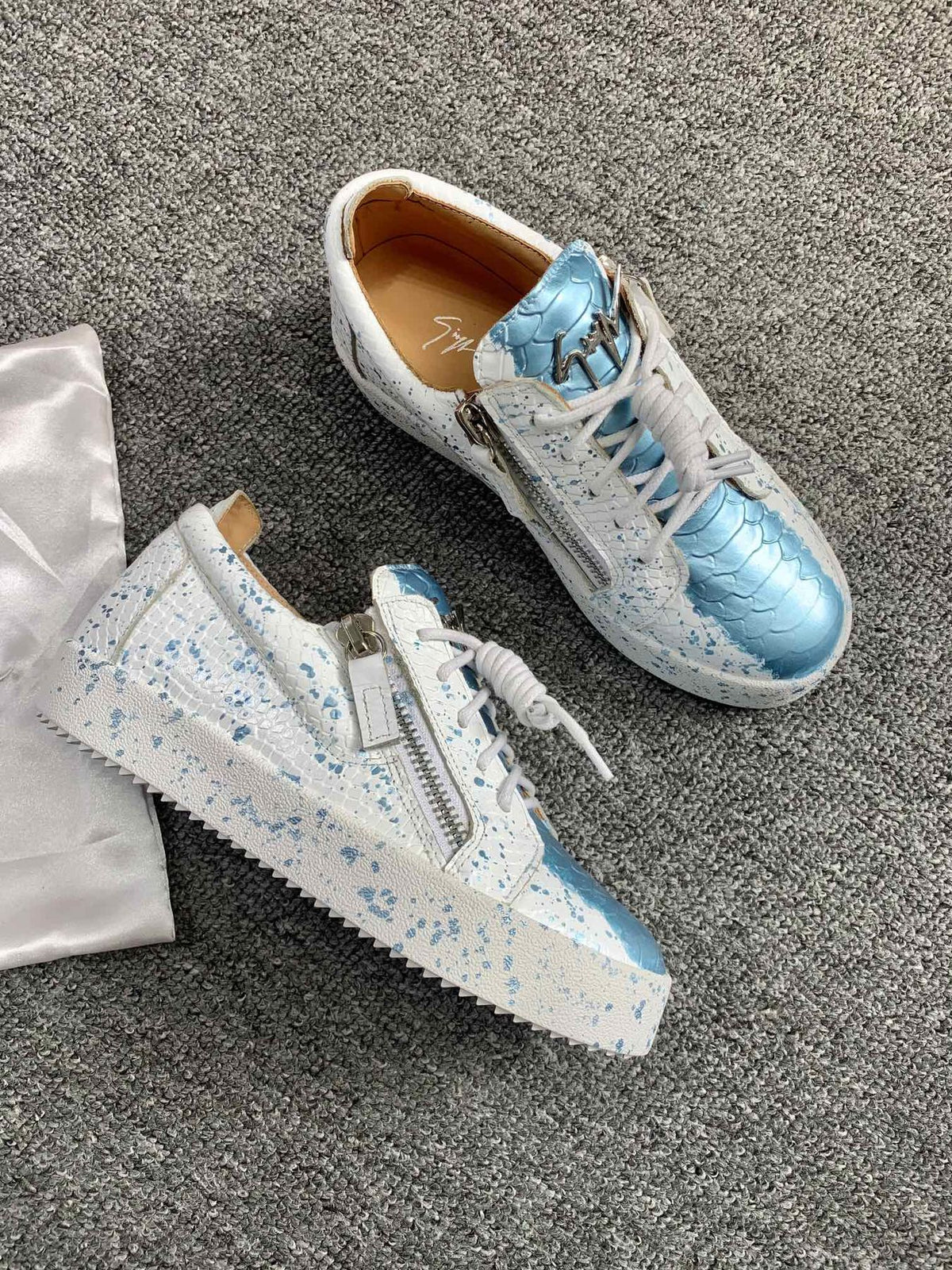 Giuseppe Zanotti Blue Speckle Low-Top Sneakers — side