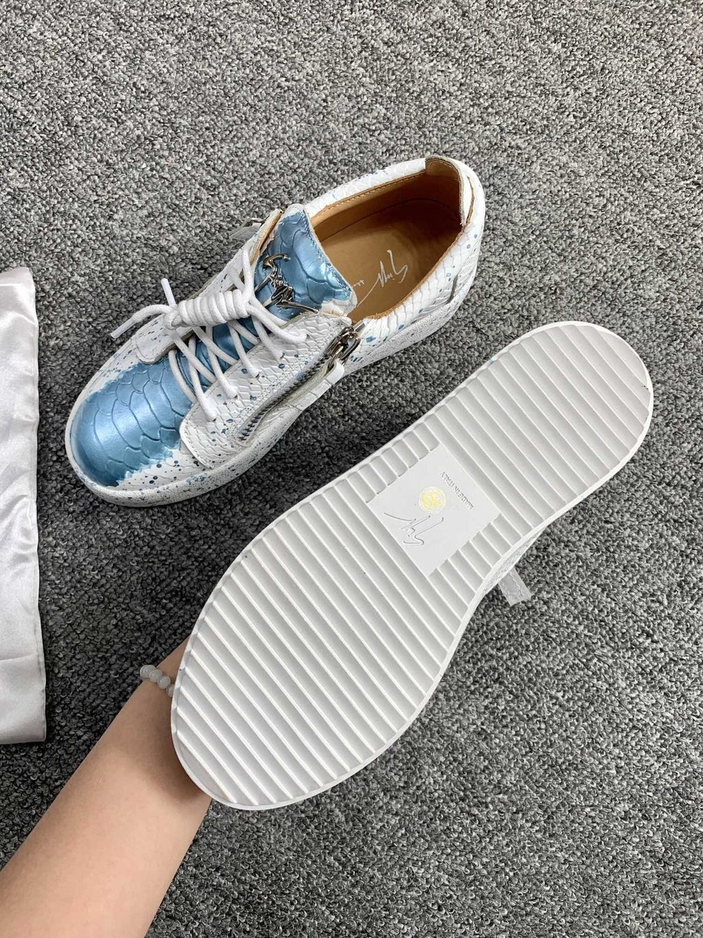 Giuseppe Zanotti Blue Speckle Low-Top Sneakers — side