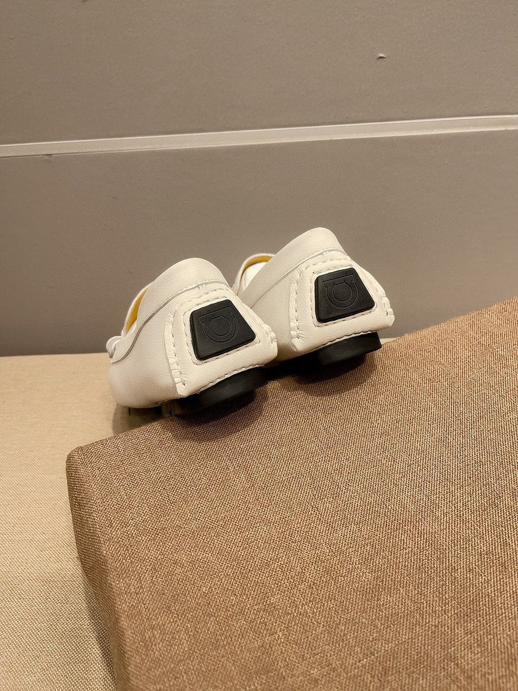 Ferragamo White Hardware Loafers — back