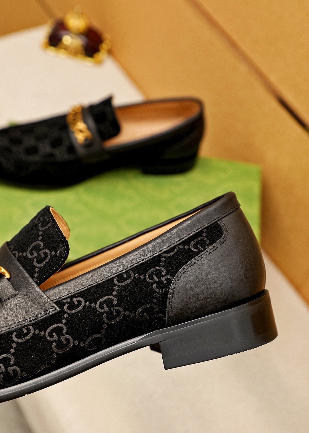 GUCCI Black Patterned Loafers — side