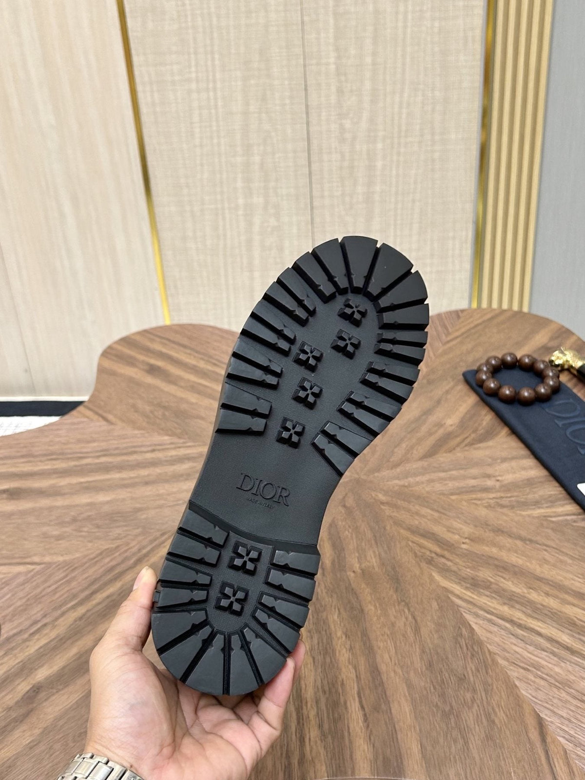 Dior Black Patterned-Collar Lace-Up Shoes — detail