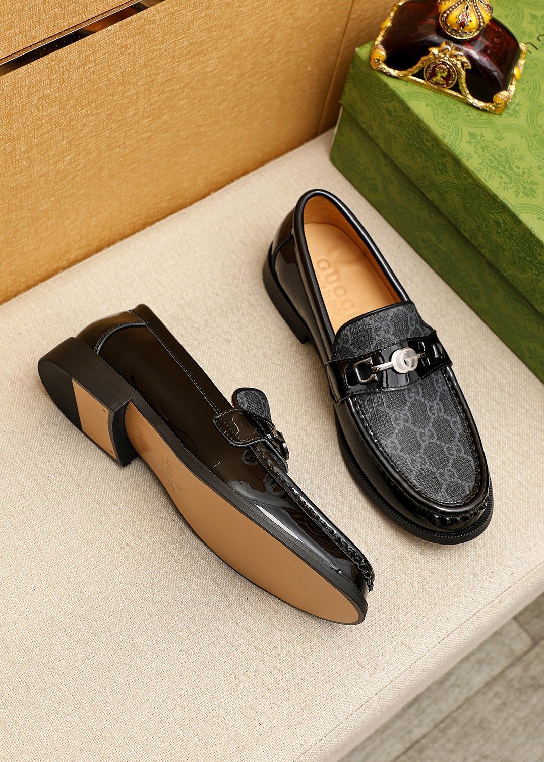 Gucci Black and Gray Metal Bit Loafers — side