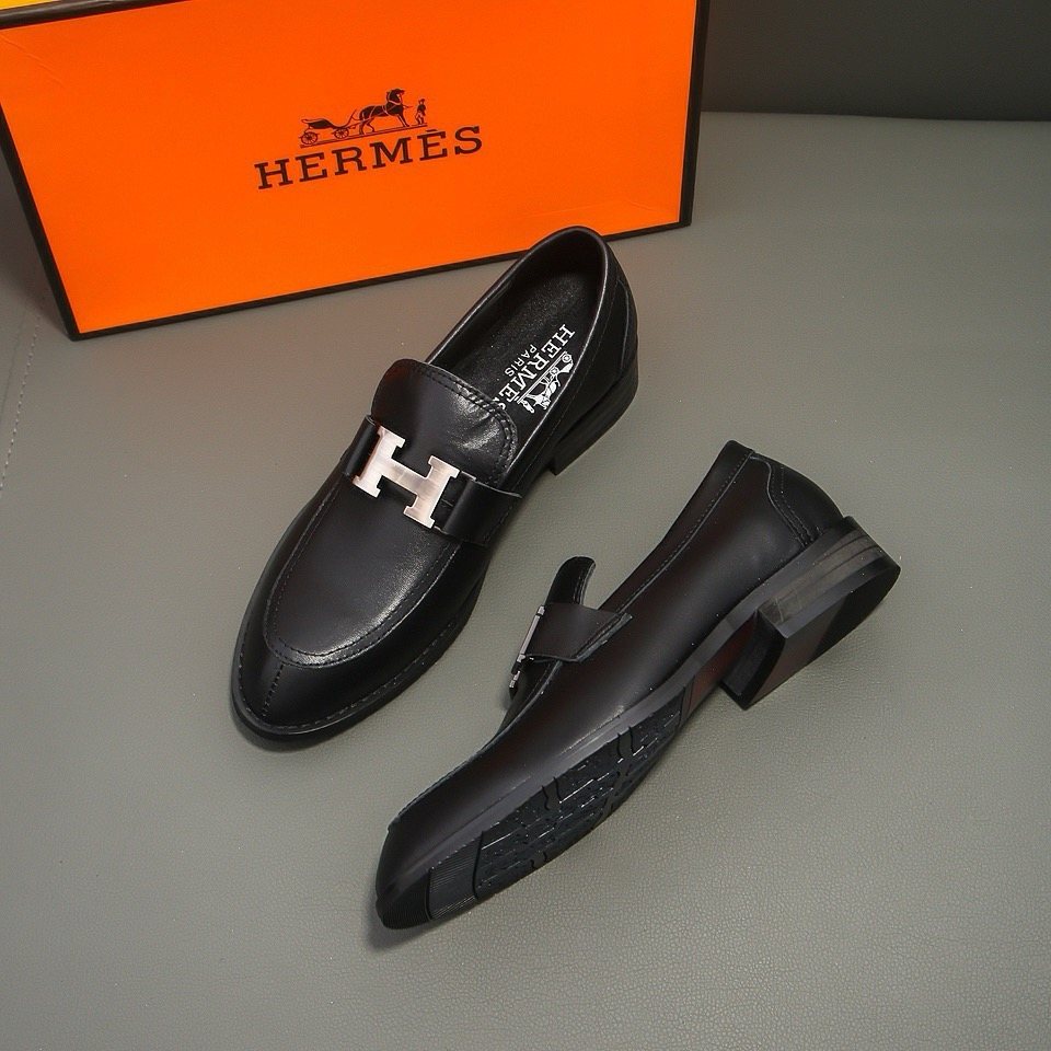Hermès Black H-Buckle Loafers — front