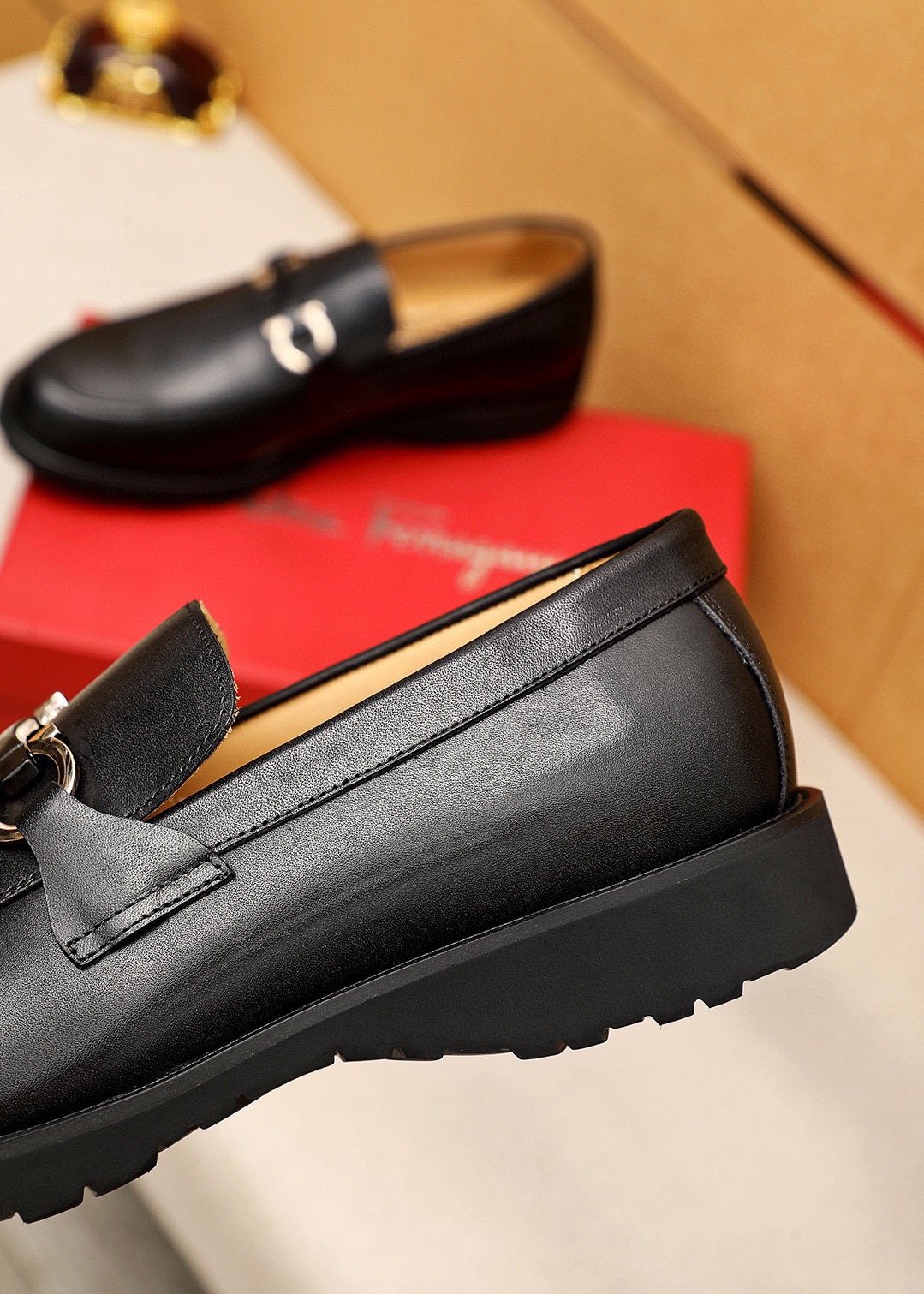 Ferragamo Black Buckle Loafers — detail