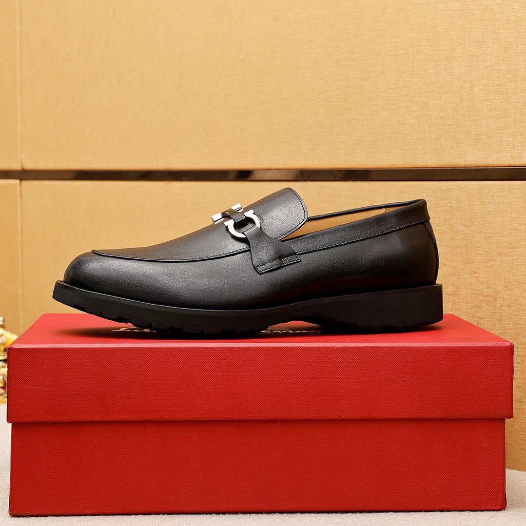 Ferragamo Black Buckle Loafers — side