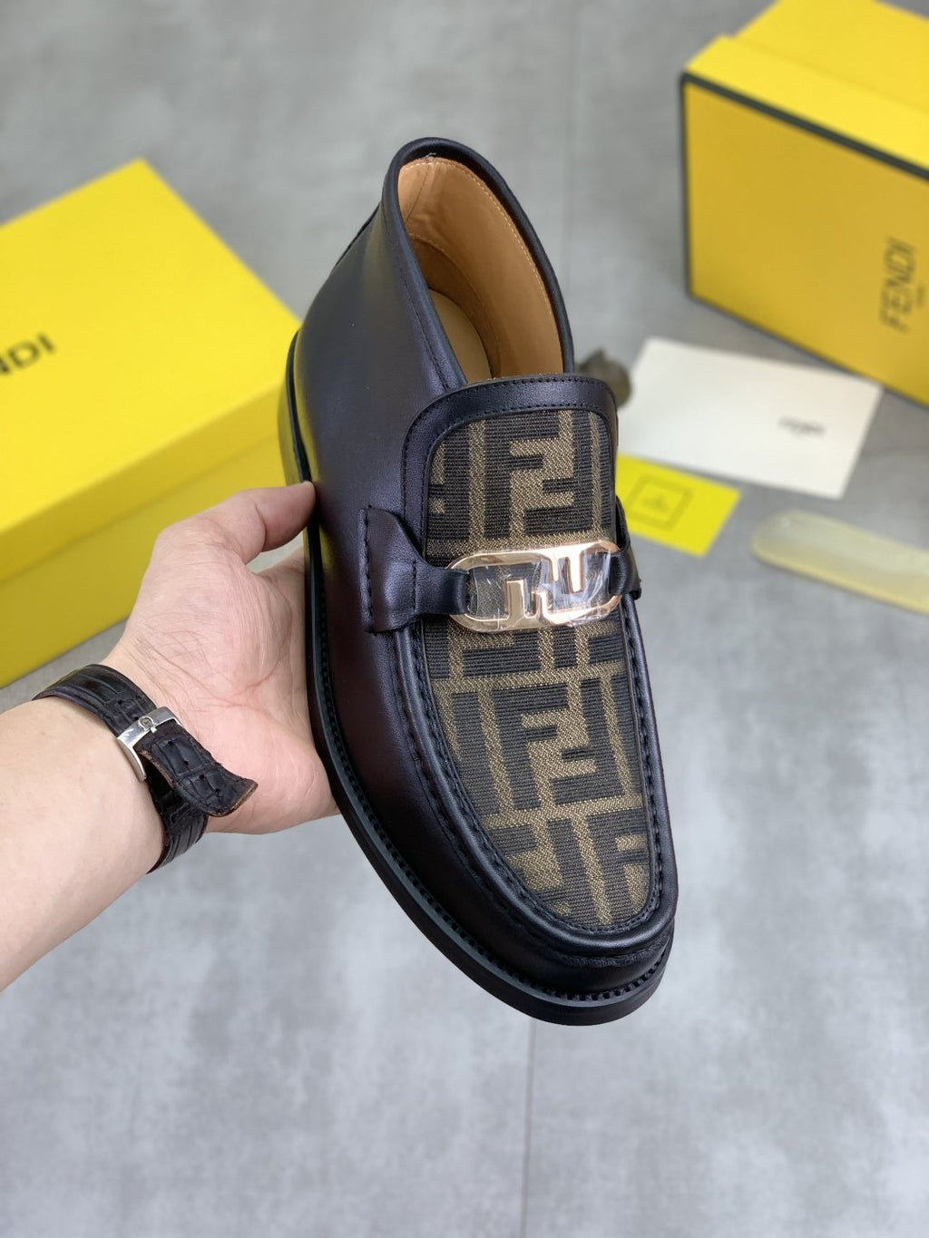 FENDI Black Monogram Vamp Ankle Boots — model