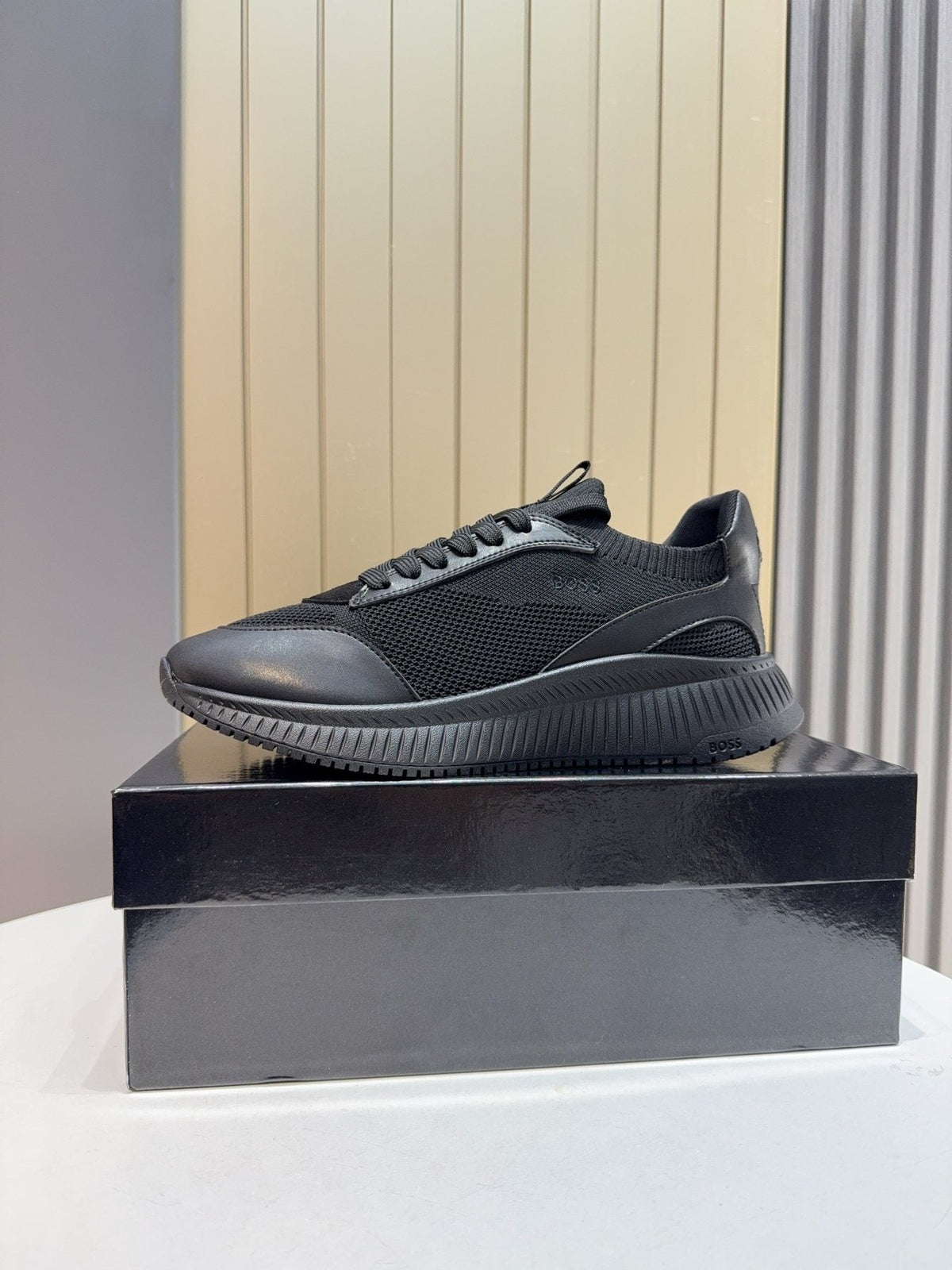 BOSS Black Mesh Running Shoes — side