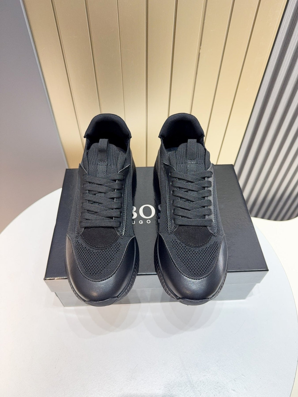 BOSS Black Mesh Running Shoes — front