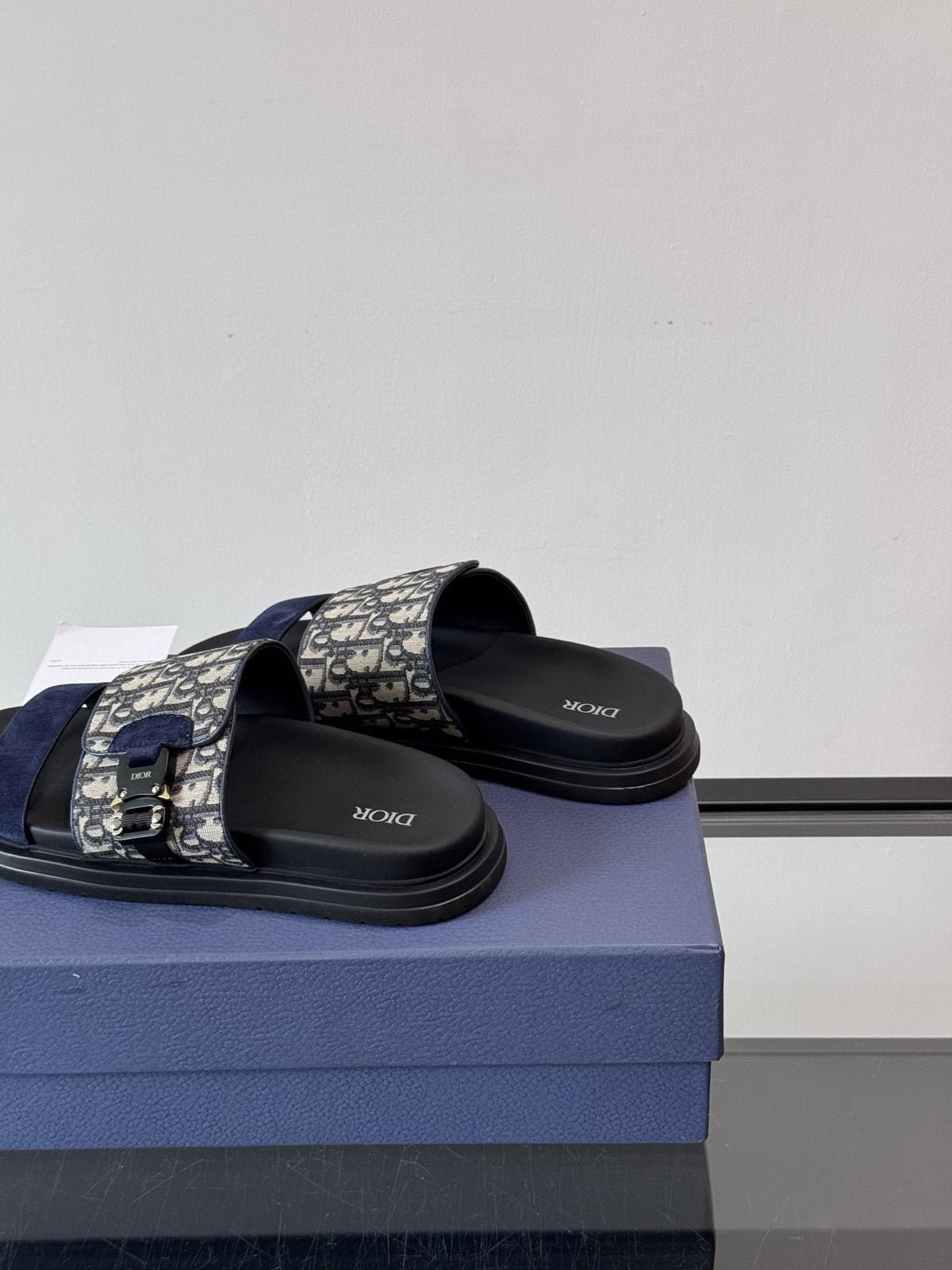 Dior Patterned Buckle Slide Sandals — side