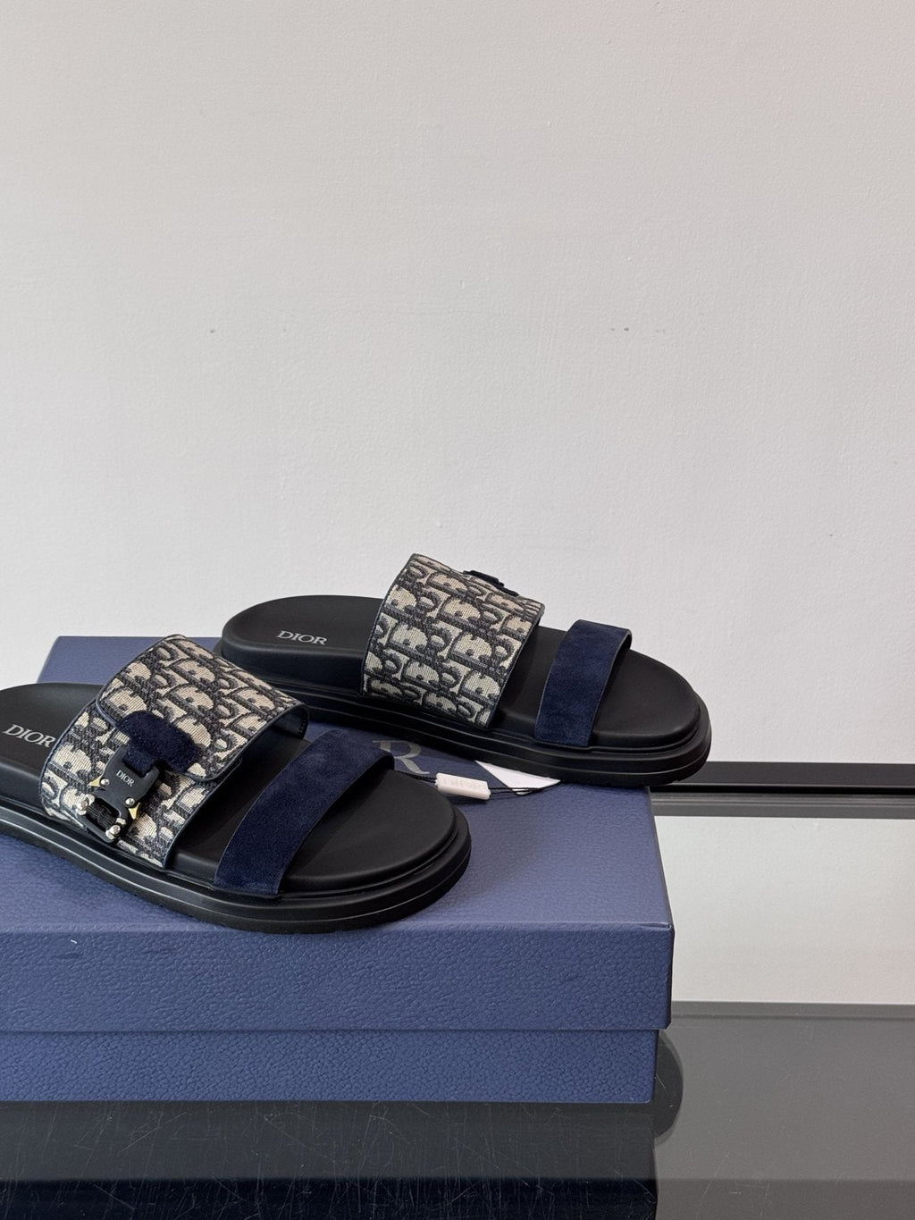 Dior Patterned Buckle Slide Sandals — side