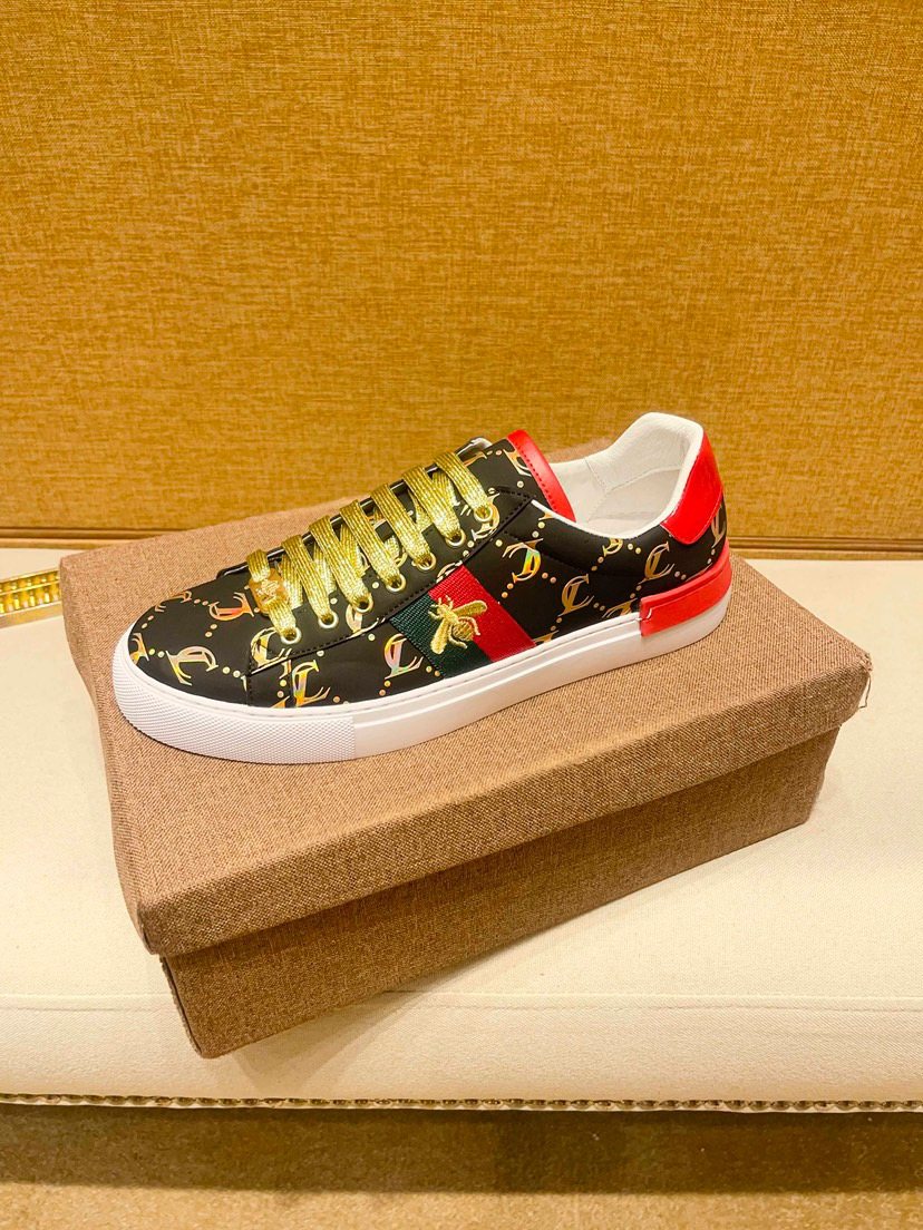 Black Patterned Gold-Lace Low-Top Sneakers — side
