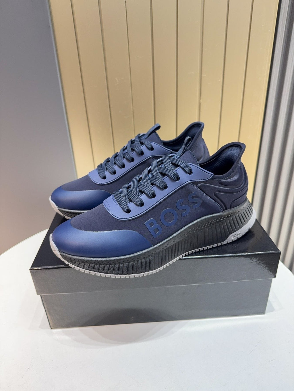 BOSS Navy Blue Lace-Up Sneakers — side