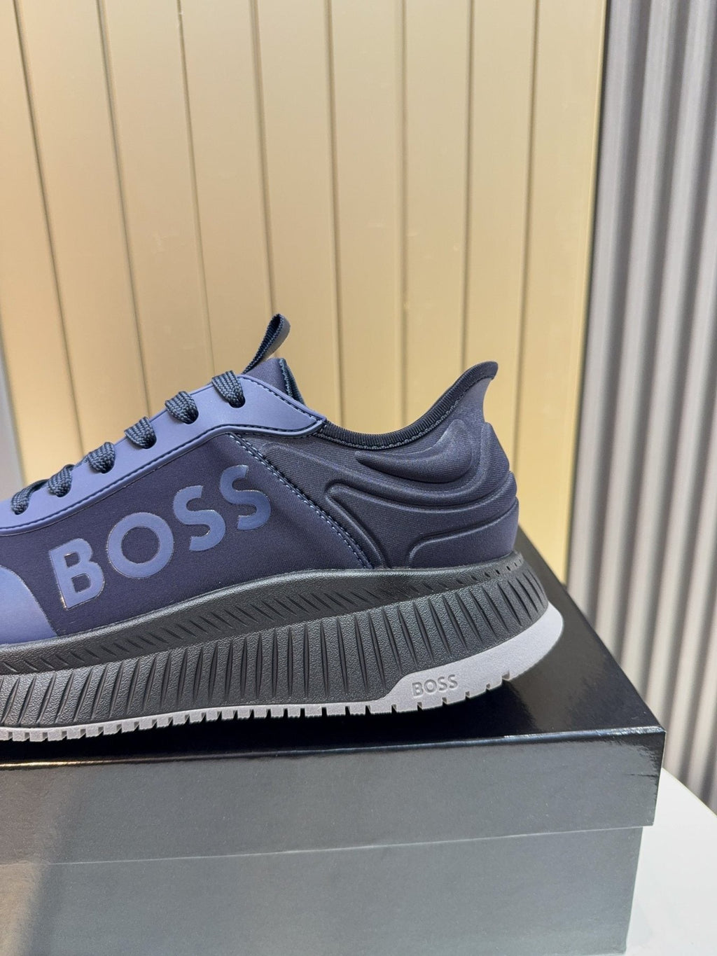 BOSS Navy Blue Lace-Up Sneakers — side