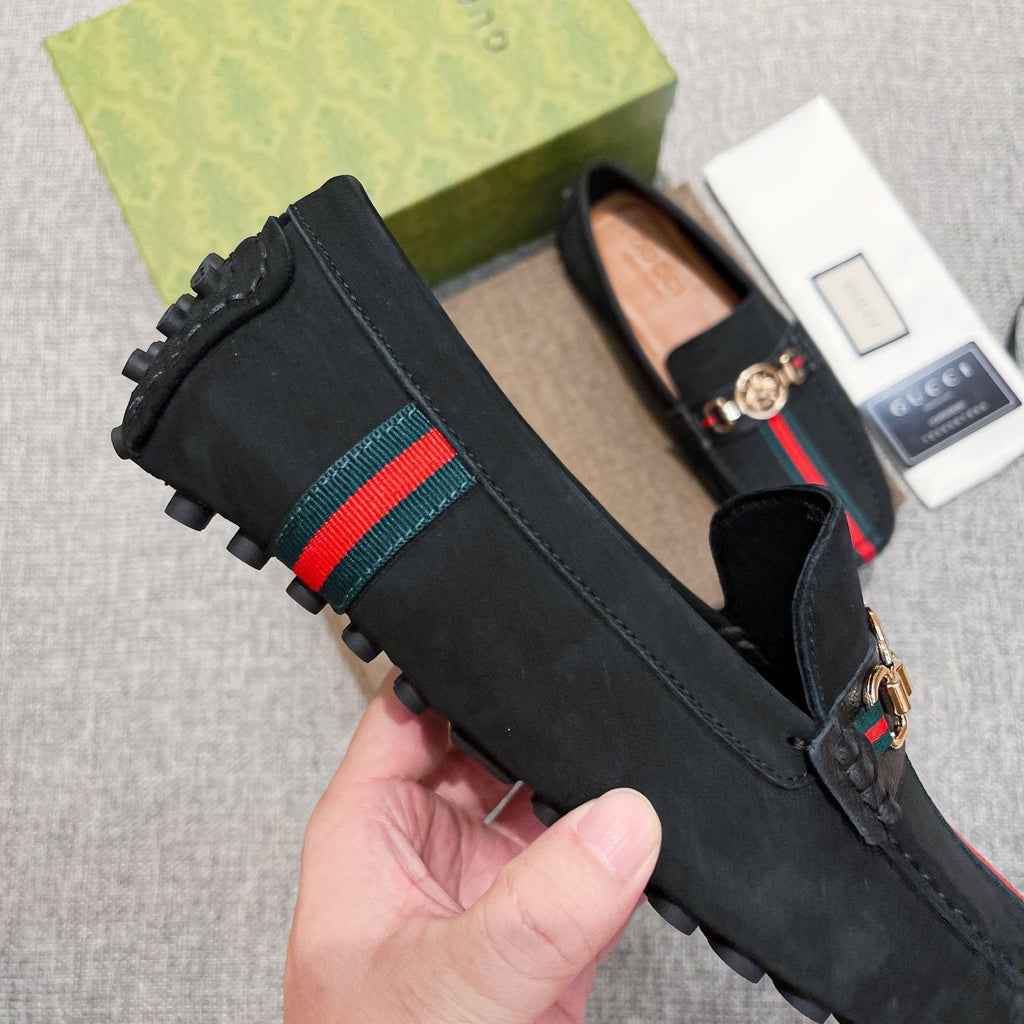 Gucci Black Stripe Driving Shoes — side