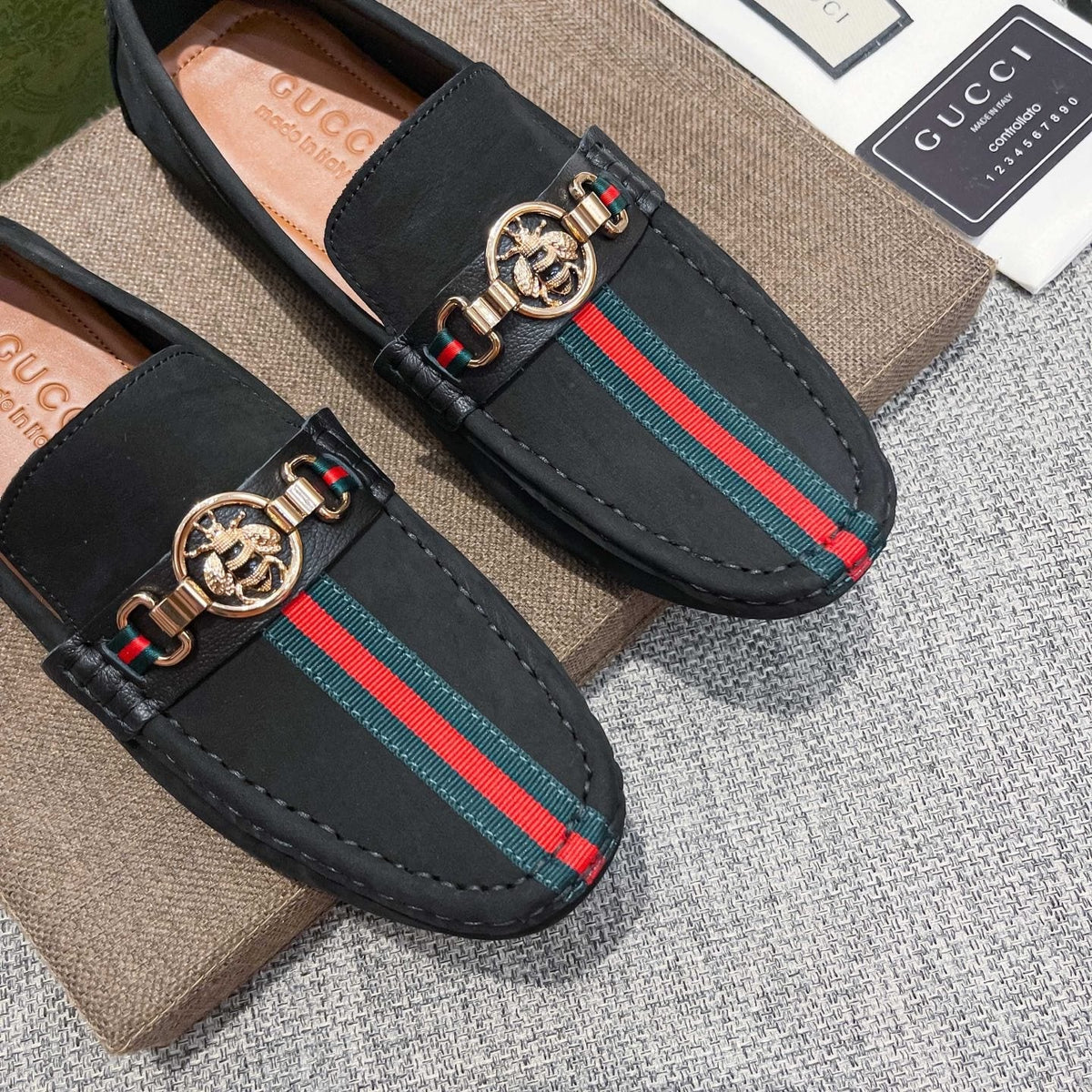 Gucci Black Stripe Driving Shoes — front