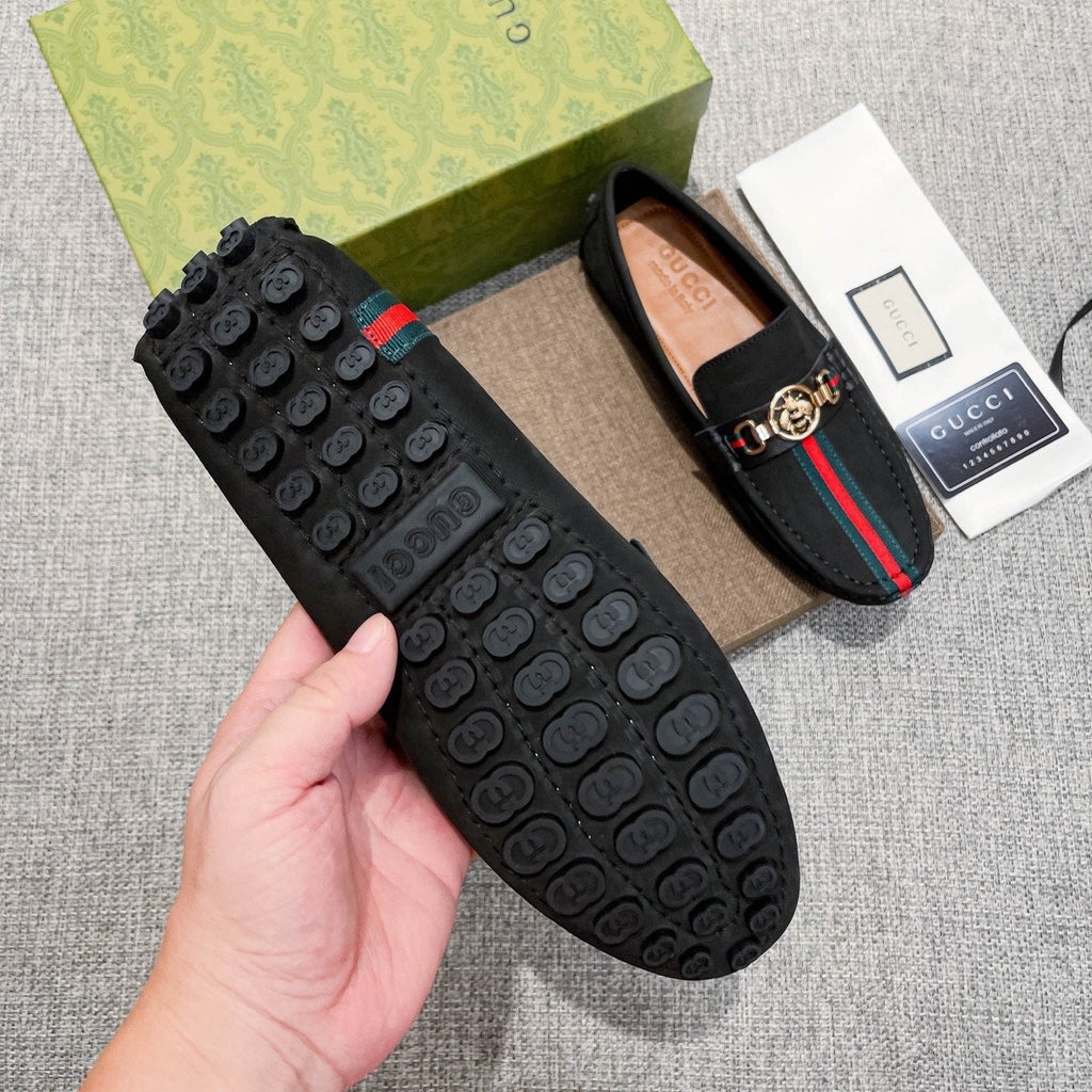 Gucci Black Stripe Driving Shoes — detail