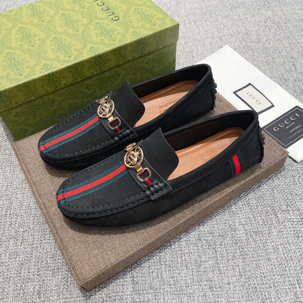 Gucci Black Stripe Driving Shoes — front