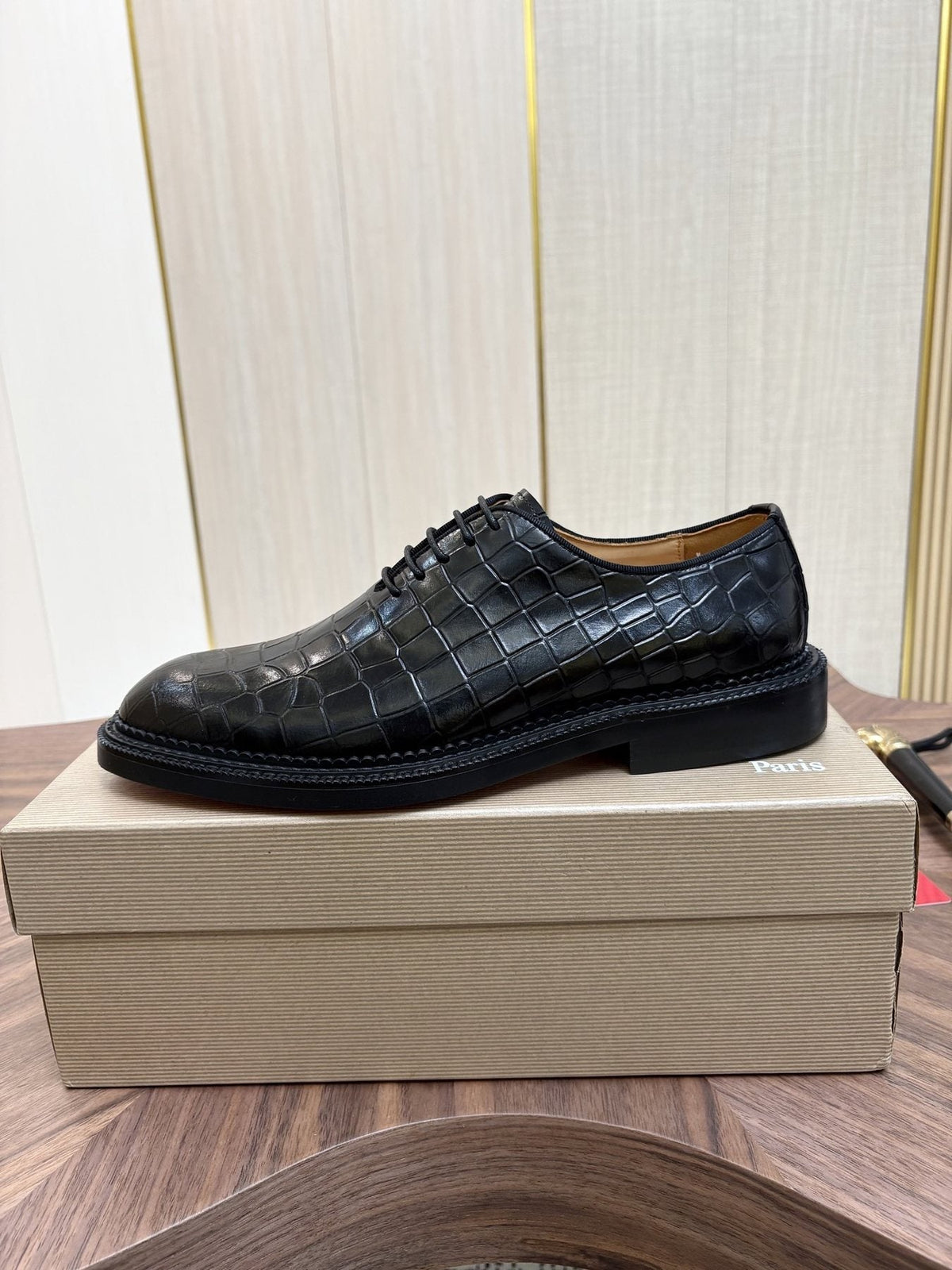 Black Embossed Lace-Up Dress Shoes — detail
