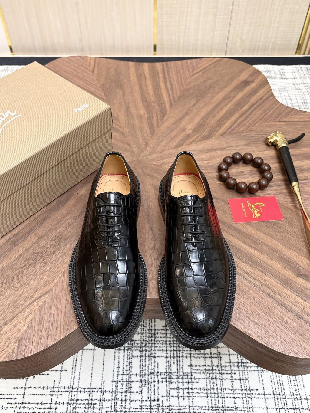 Black Embossed Lace-Up Dress Shoes — front