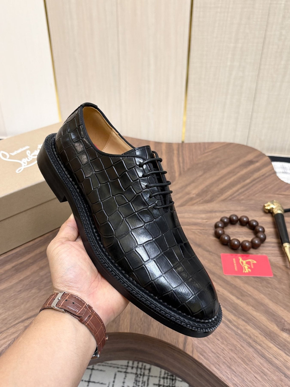 Black Embossed Lace-Up Dress Shoes — detail