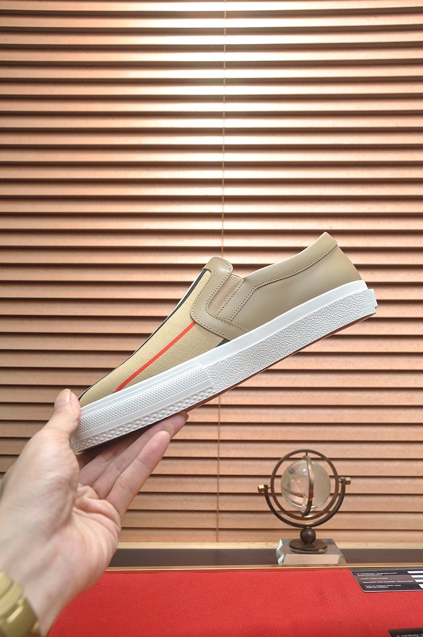 Burberry Beige Striped Slip-On Sneakers — side
