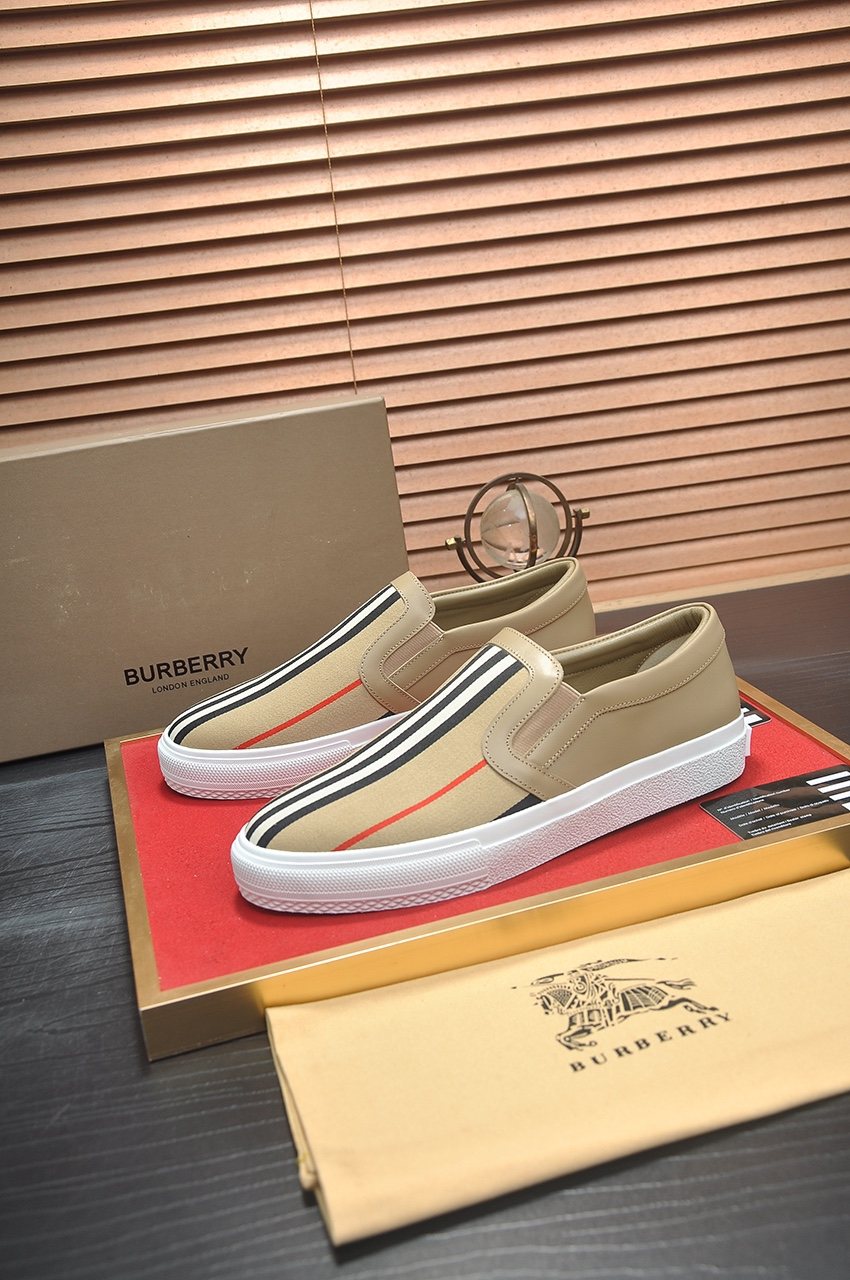 Burberry Beige Striped Slip-On Sneakers — front
