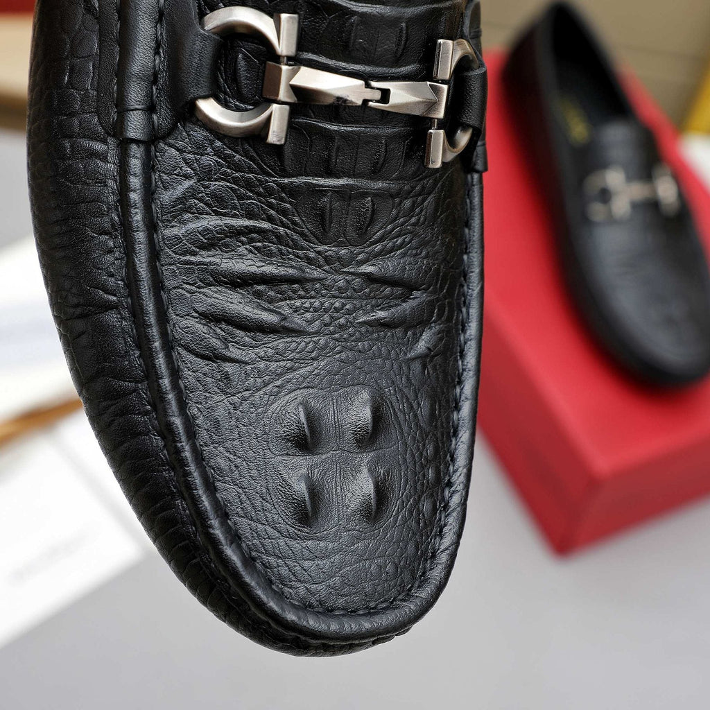 Ferragamo Black Textured Loafers — detail