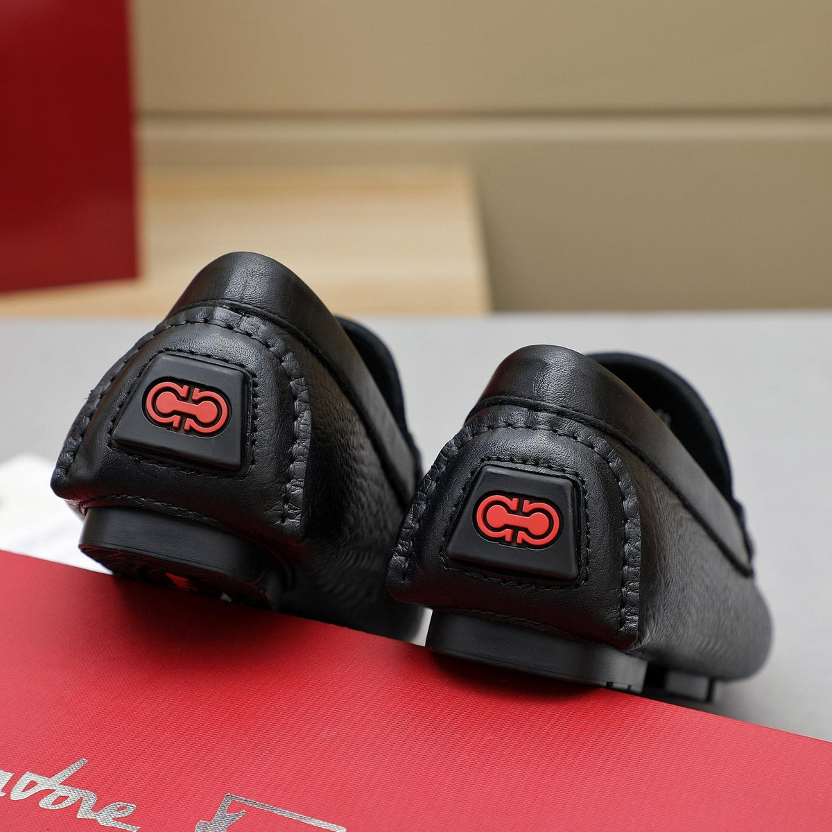 Ferragamo Black Textured Loafers — back