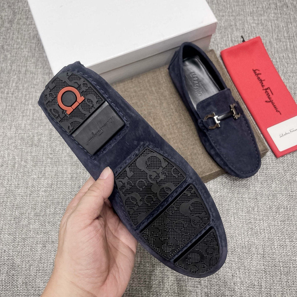 Ferragamo Navy Blue Bit Loafers — detail