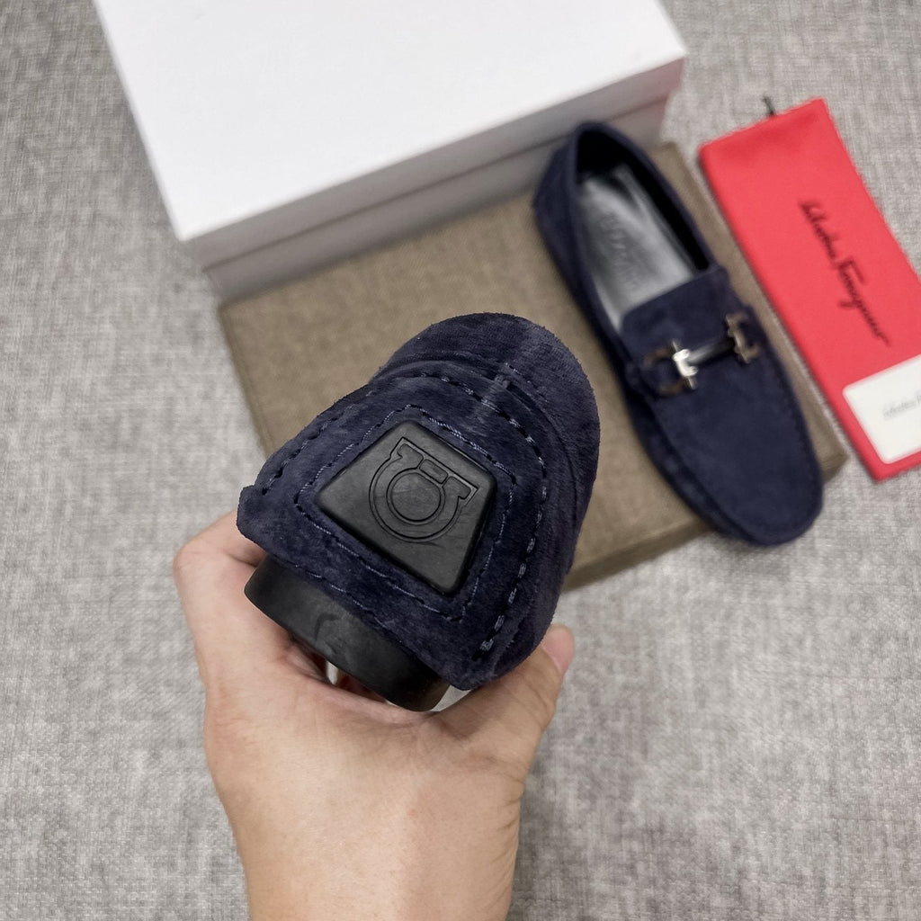Ferragamo Navy Blue Bit Loafers — detail