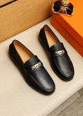 Hermes Black Leather Hardware Loafers — hero