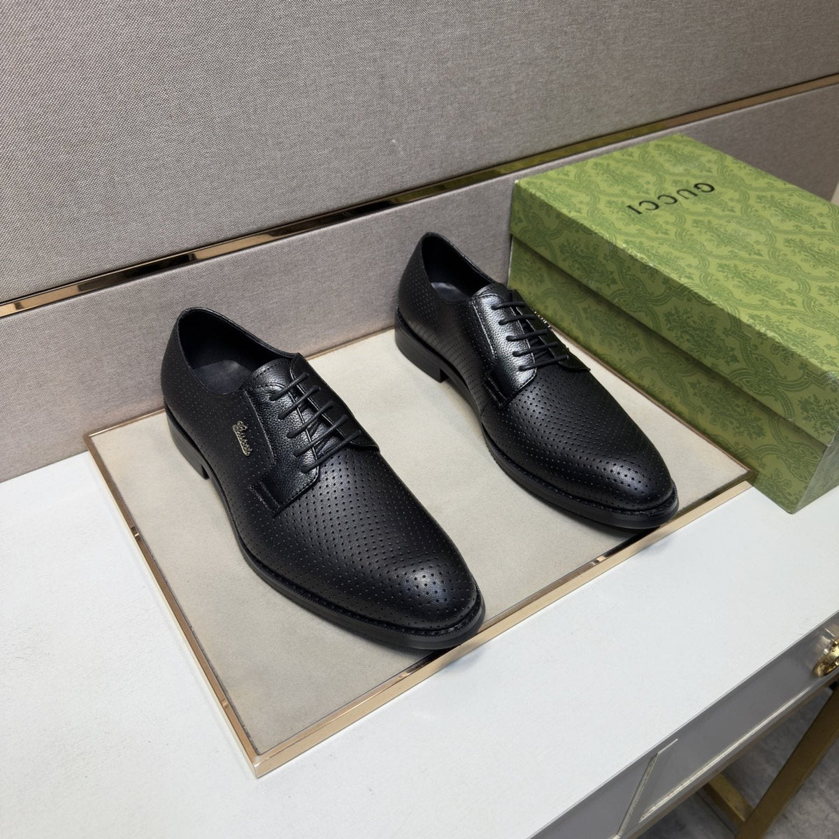 Gucci Black Perforated Lace-Up Shoes — front