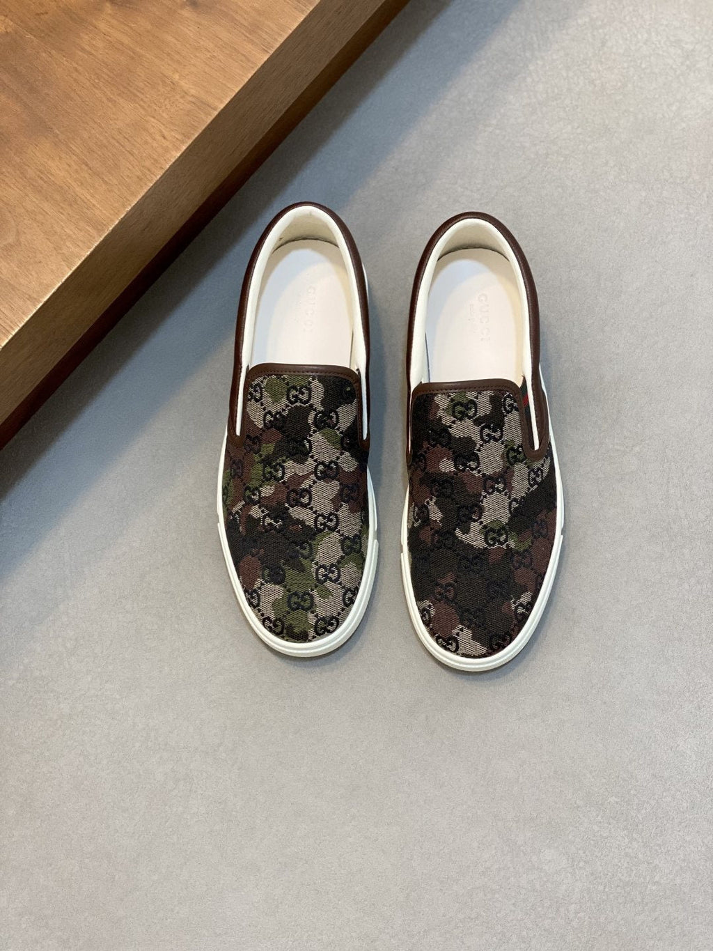 Gucci Brown Floral Slip-On Sneakers — front