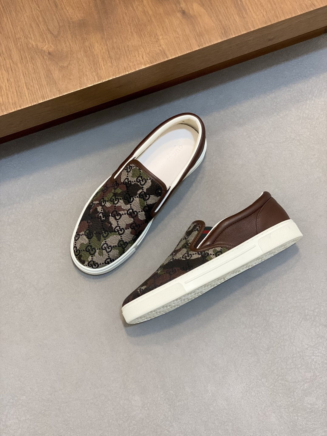 Gucci Brown Floral Slip-On Sneakers — front
