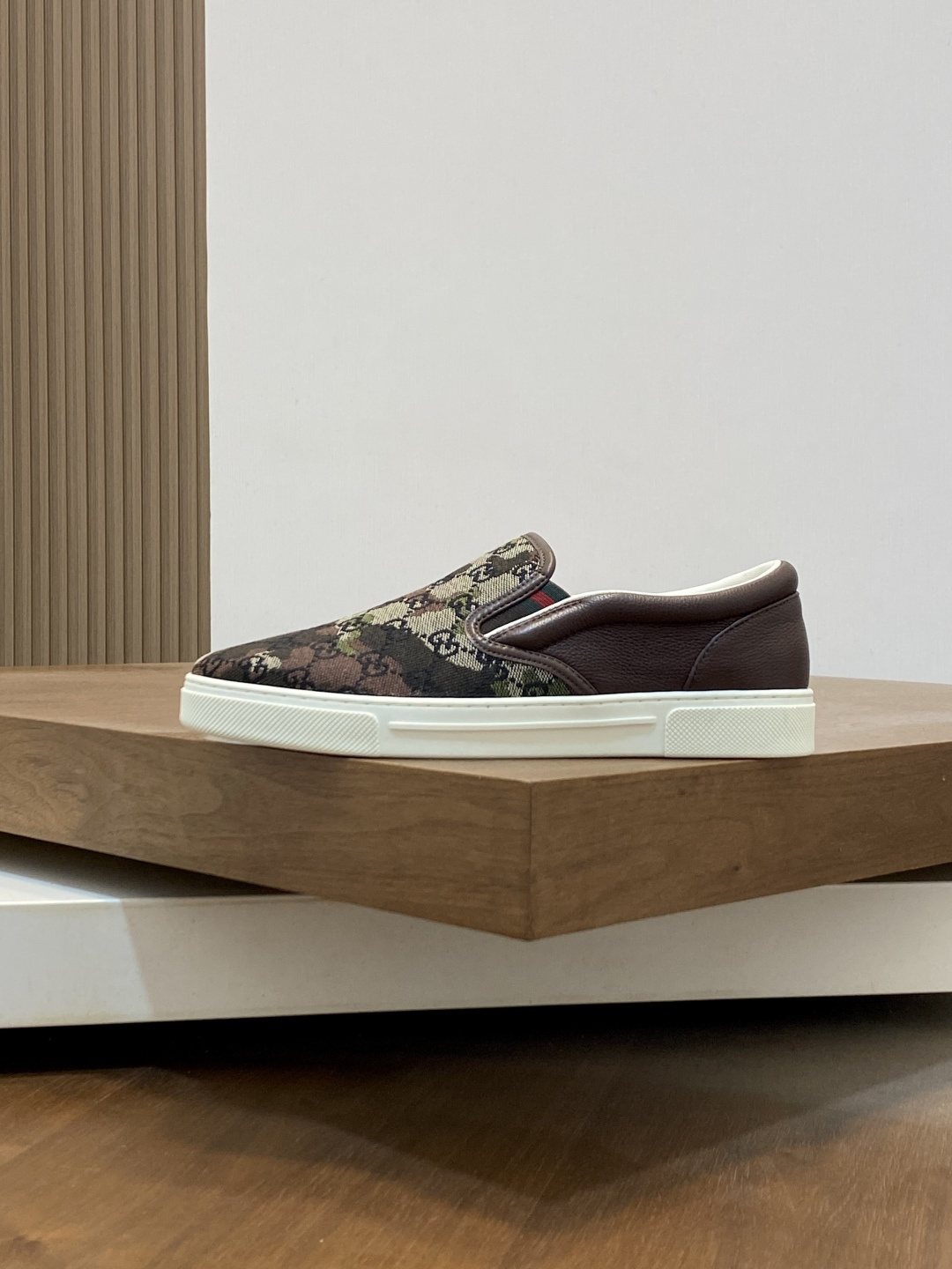 Gucci Brown Floral Slip-On Sneakers — hero