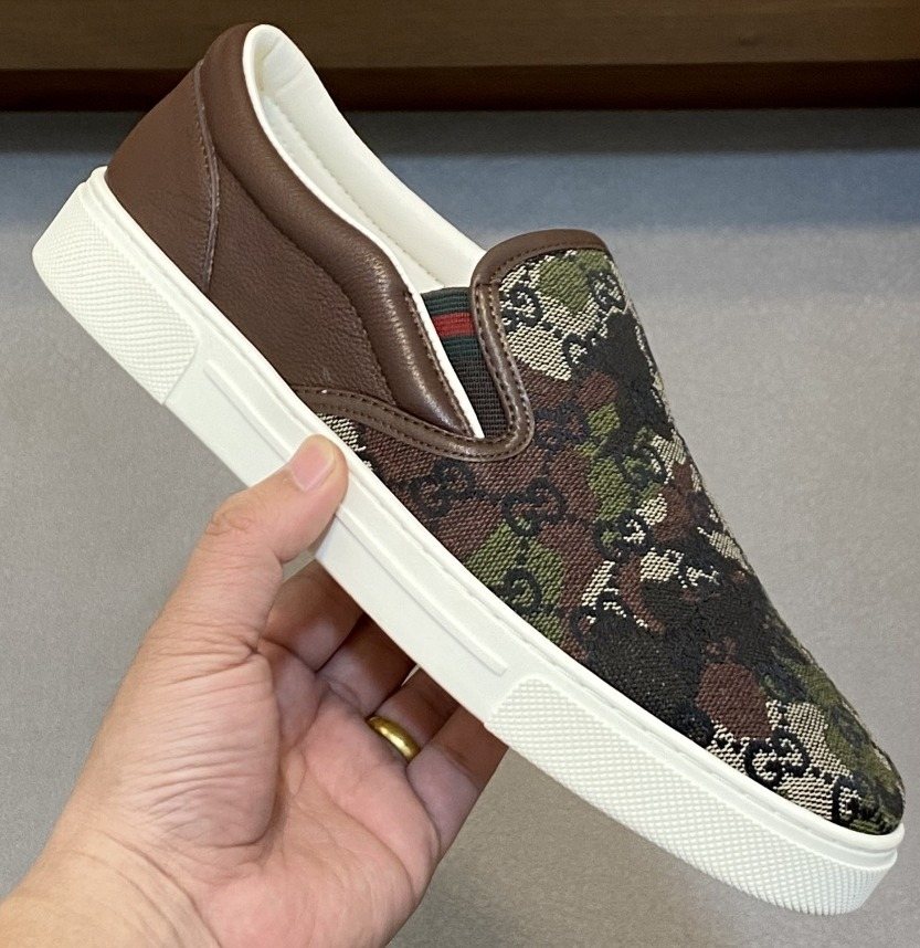 Gucci Brown Floral Slip-On Sneakers — front