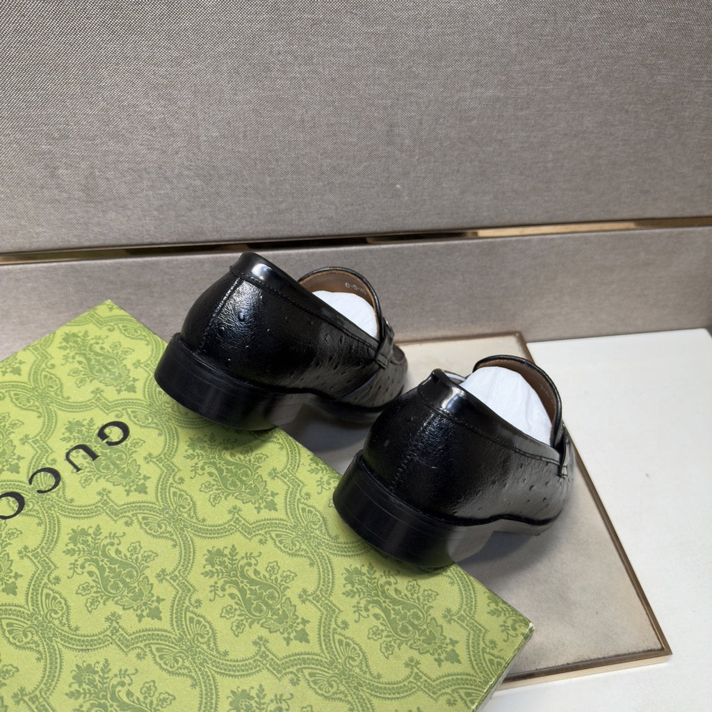 Gucci Black Textured Bit Loafers — back