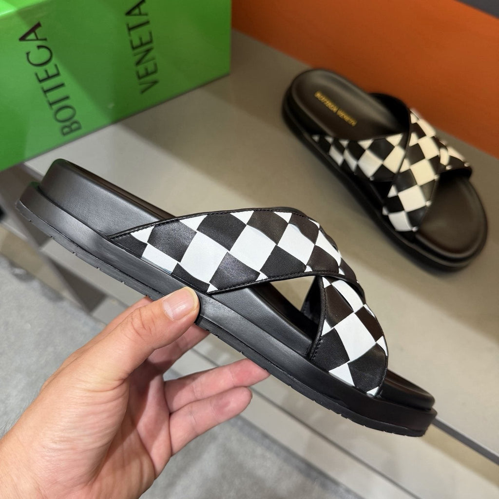 Bottega Veneta Woven Checkerboard Slide Sandals — side