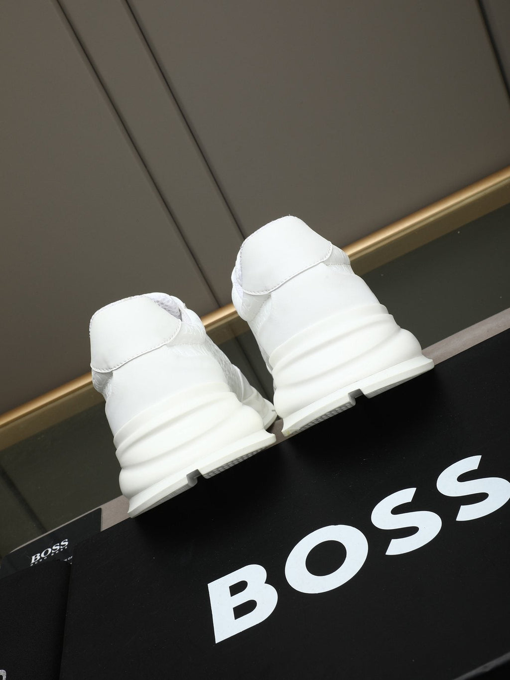 BOSS White Embossed Low-Top Sneakers — back