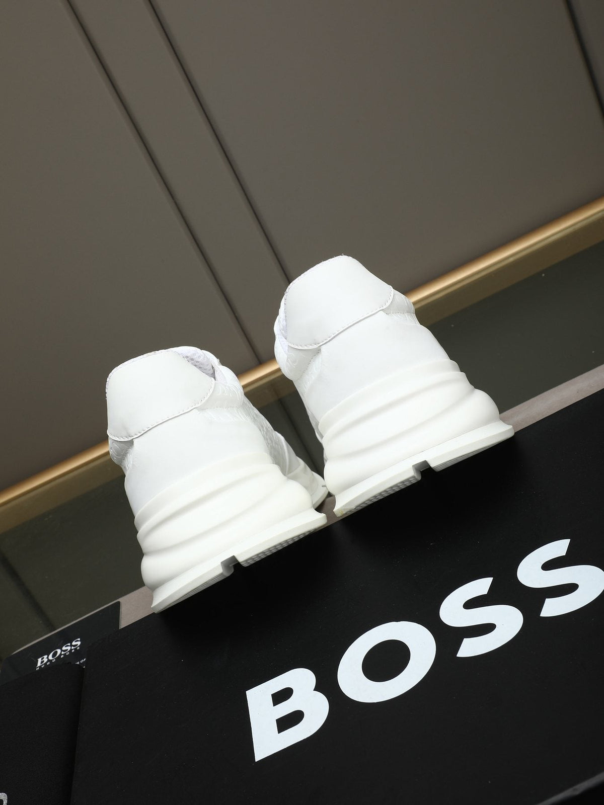 BOSS White Embossed Low-Top Sneakers — back