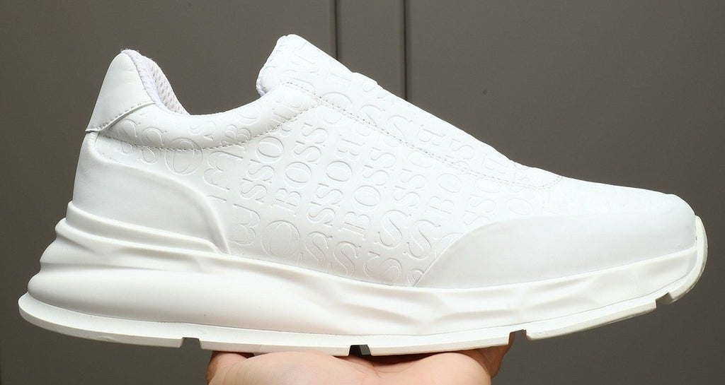 BOSS White Embossed Low-Top Sneakers — front